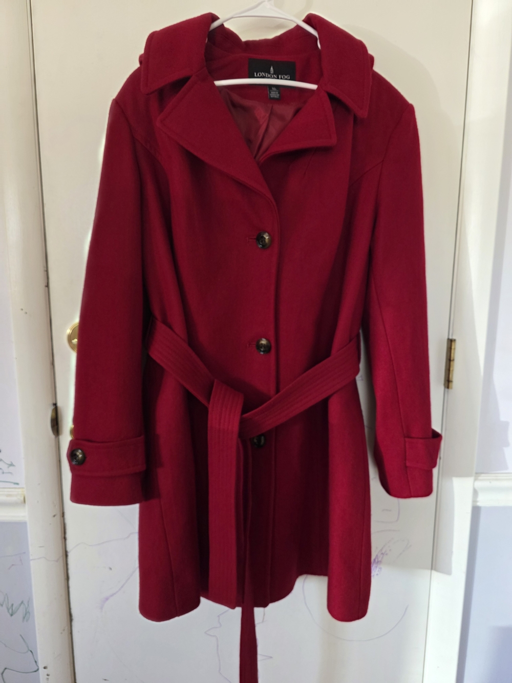London Fog Women's Red Belted Wool-Blend Coat